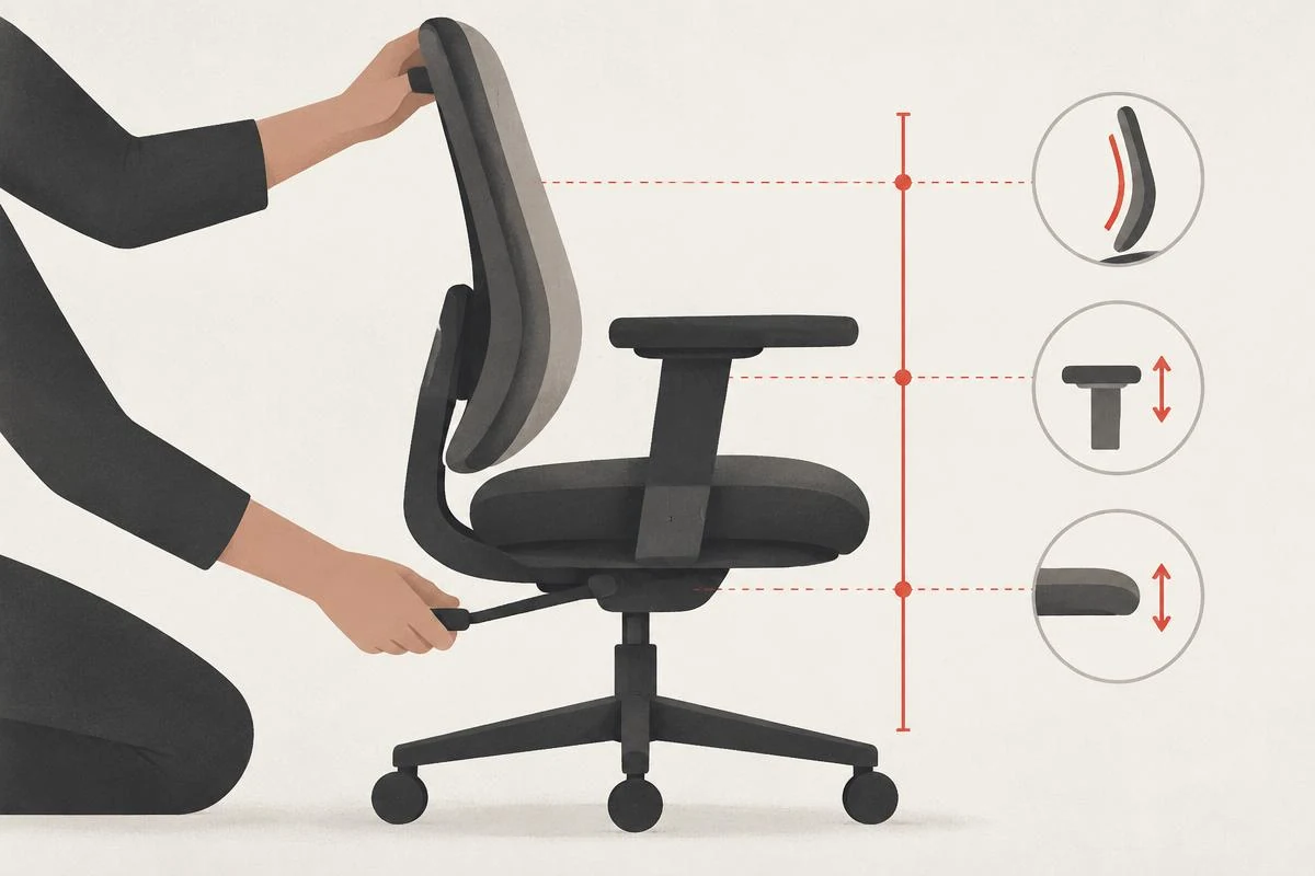 Aeron Fitting Almaty Abstract illustration of a chair fitting with measurement marks before buying an Aeron