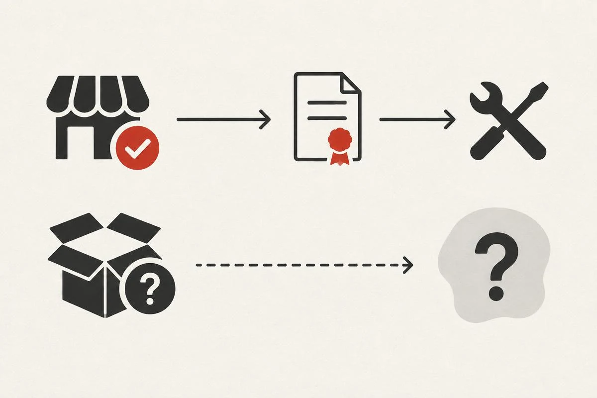 Authorized Dealer Illustration Abstract diagram showing why an authorized dealer matters for authenticity and warranty