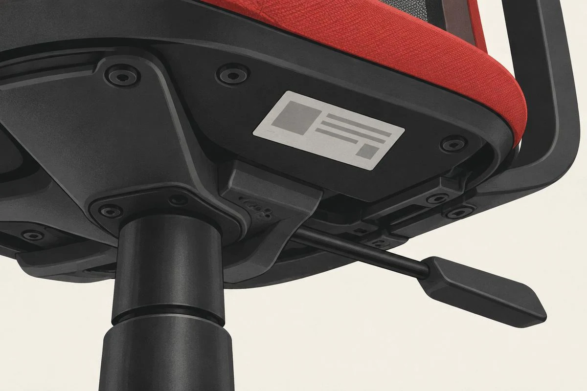 Chair Manufacturing Label Placement Abstract illustration showing where a chair manufacturing label may appear under the seat
