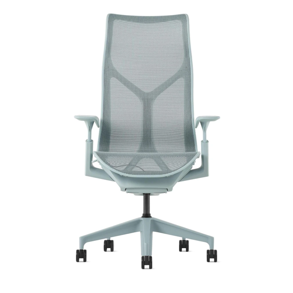 Herman Miller Cosm Chair High-back Herman Miller Cosm Chair with leaf arms in Glacier light blue